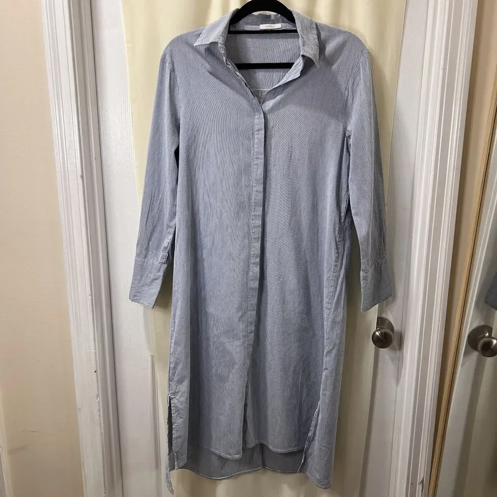 Kiki Shop Blue And White Striped Shirt Stress With Hidden Buttons 3/4 Sleeves SM